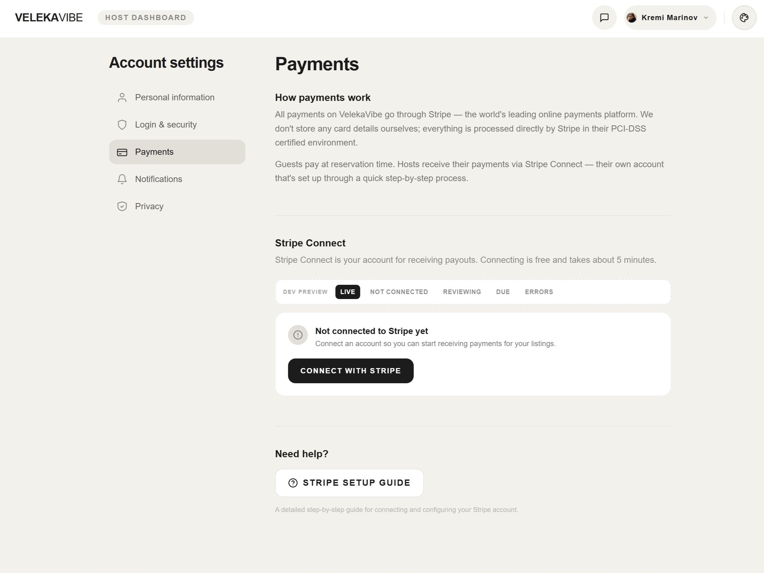 Account settings → Payments