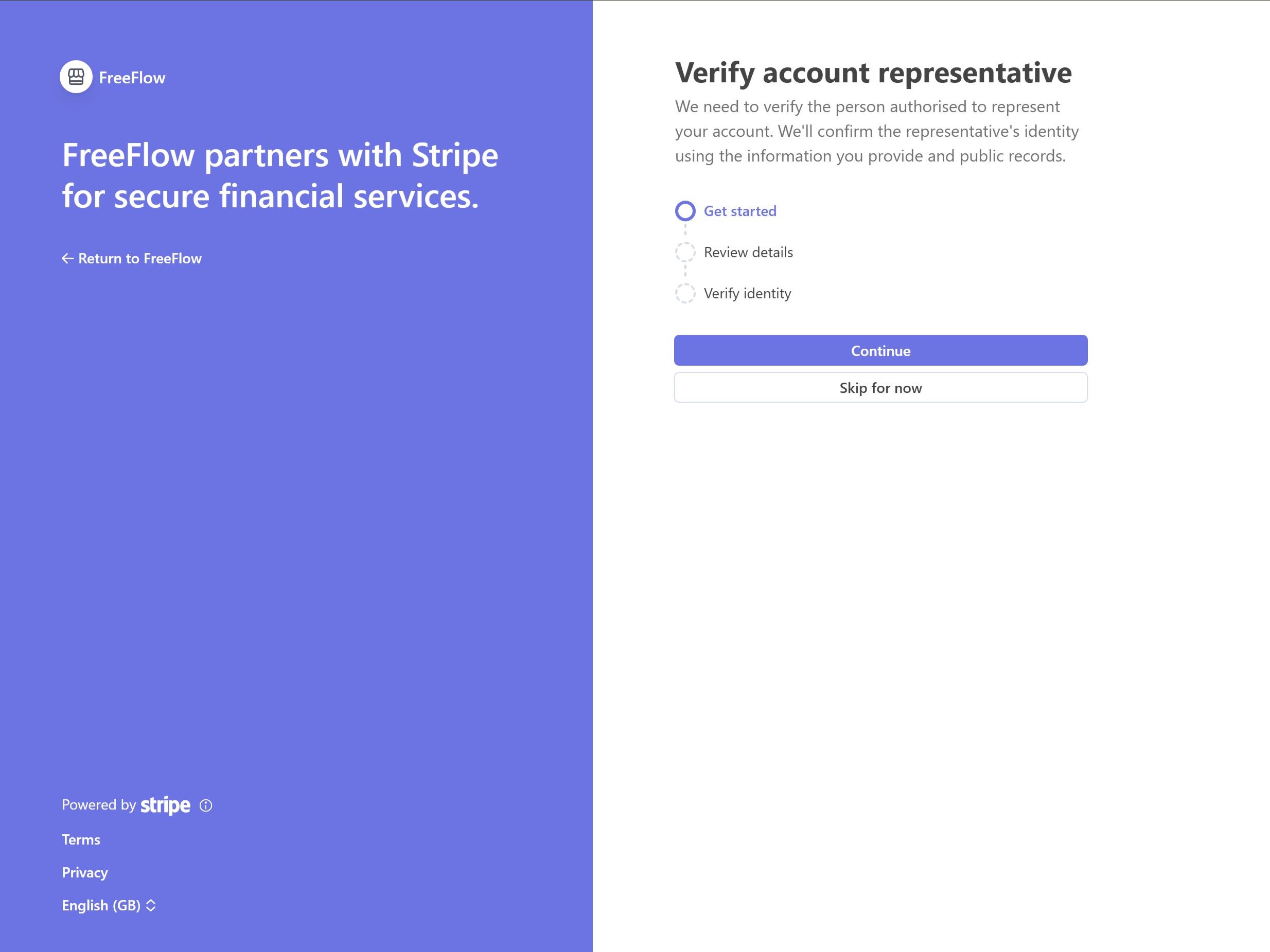 Verify account representative — "Get started"