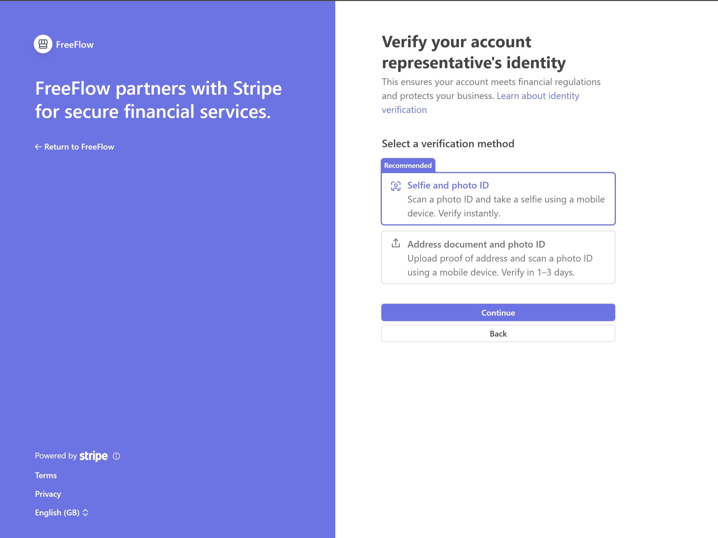 Selfie + photo ID is recommended (instant verification)